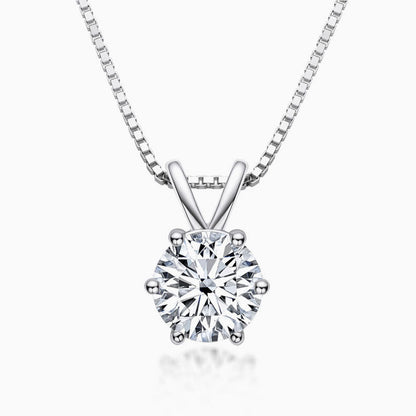 Box Chain Sterling Silver Moissanite Solitaire Pendant Necklace / 0.5Ct