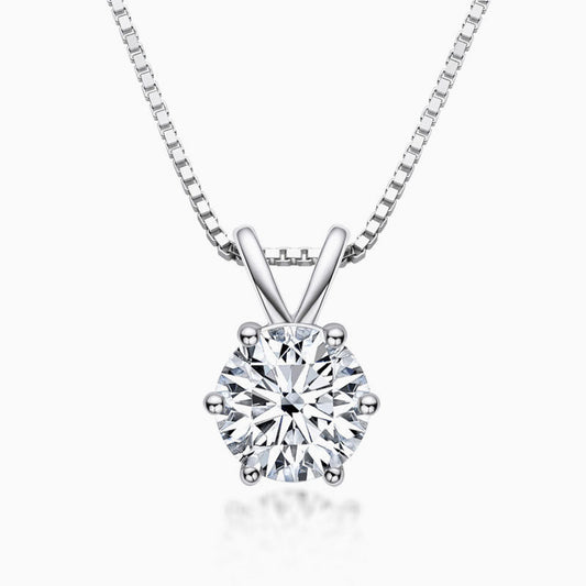 Box Chain Sterling Silver Moissanite Solitaire Pendant Necklace / 0.5Ct