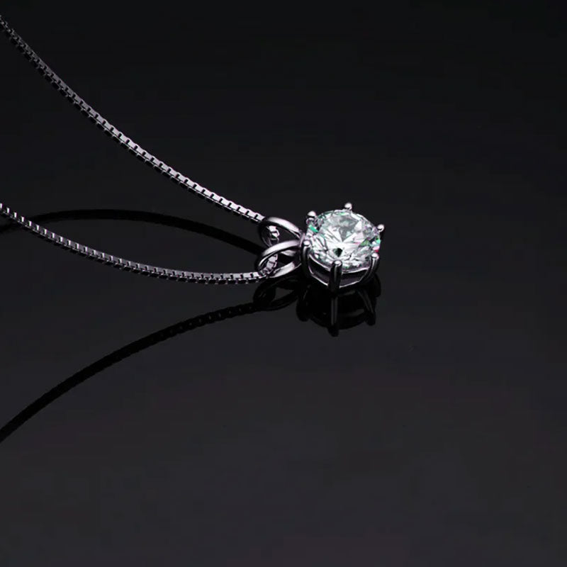 Box Chain Sterling Silver Moissanite Solitaire Pendant Necklace