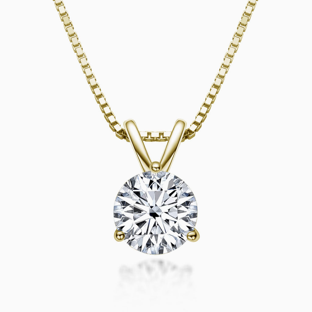 Sterling Silver Moissanite Solitaire Pendant Necklace With Box Chain Gold / 1Ct
