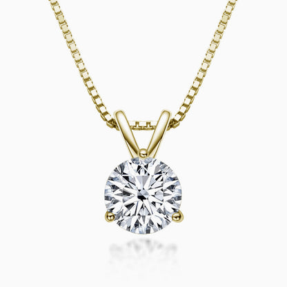 Sterling Silver Moissanite Solitaire Pendant Necklace With Box Chain Gold / 1Ct