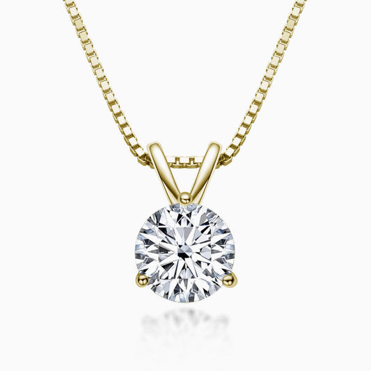Sterling Silver Moissanite Solitaire Pendant Necklace With Box Chain Gold / 1Ct