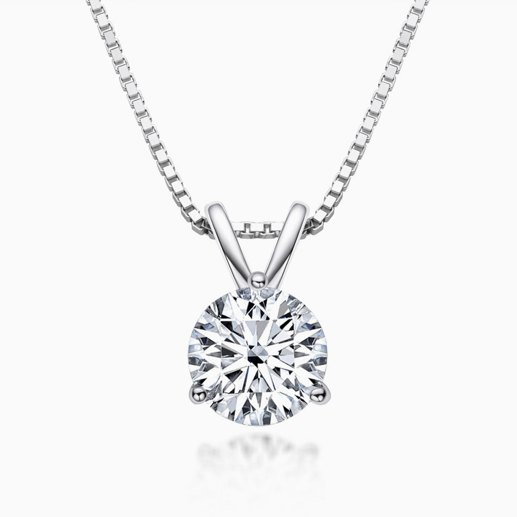 Sterling Silver Moissanite Solitaire Pendant Necklace With Box Chain / 1Ct