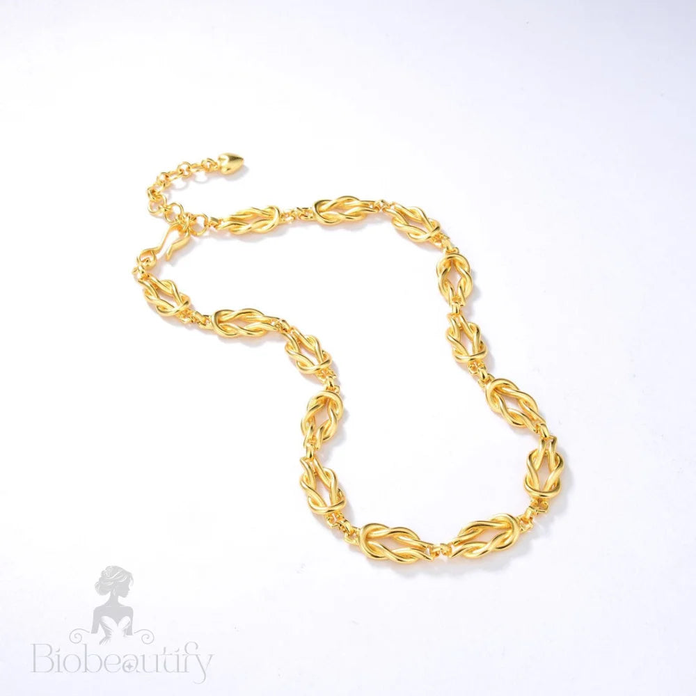 Braided Gold Tone Chain Link Choker Necklace