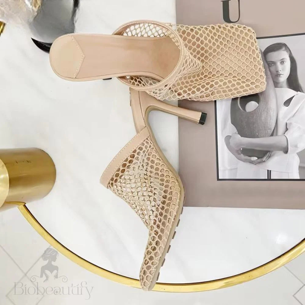 Breathable Mesh Thin High Heels Slippers For Women By New Hollow