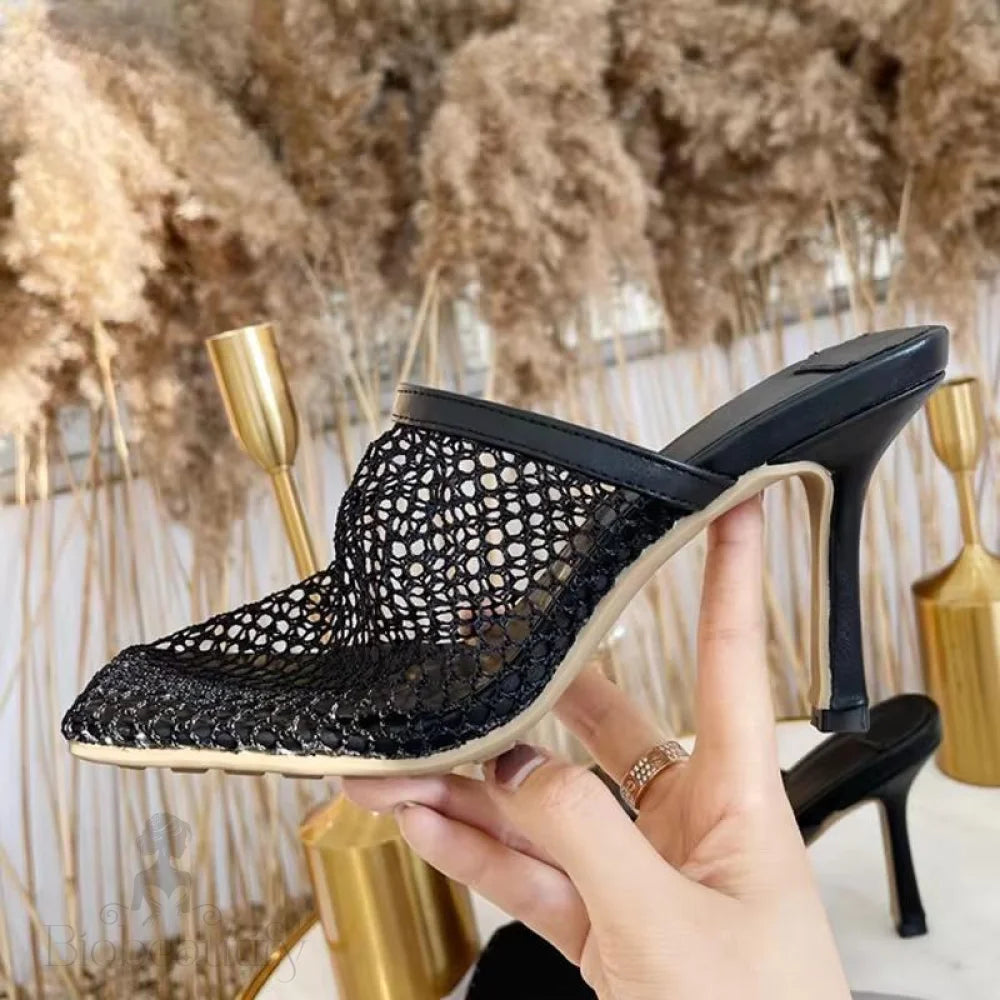 Breathable Mesh Thin High Heels Slippers For Women By New Hollow