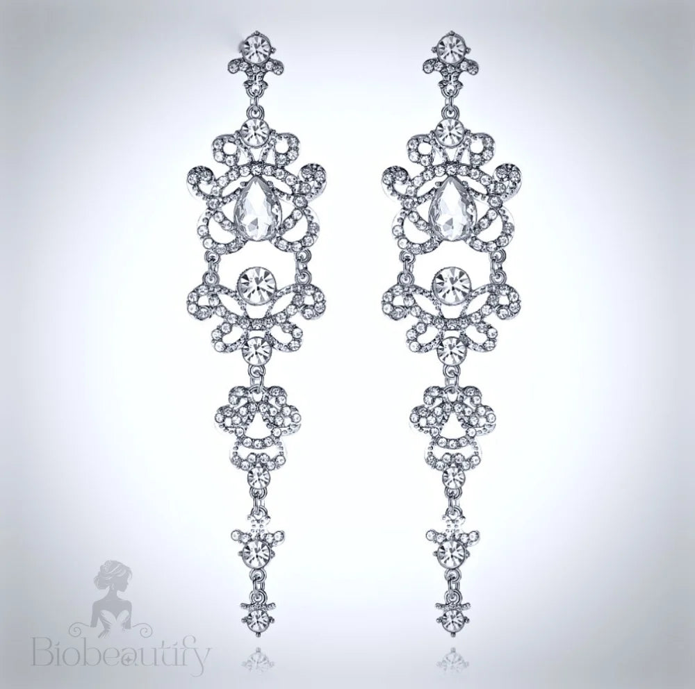 Brenda Silver Rhinestone Wedding Earrings