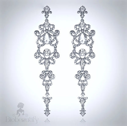 Brenda Silver Rhinestone Wedding Earrings