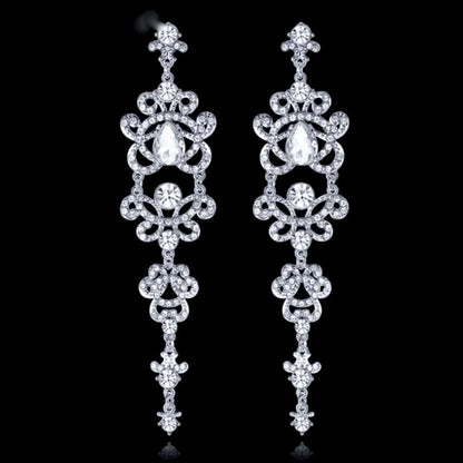 Brenda Silver Rhinestone Wedding Earrings