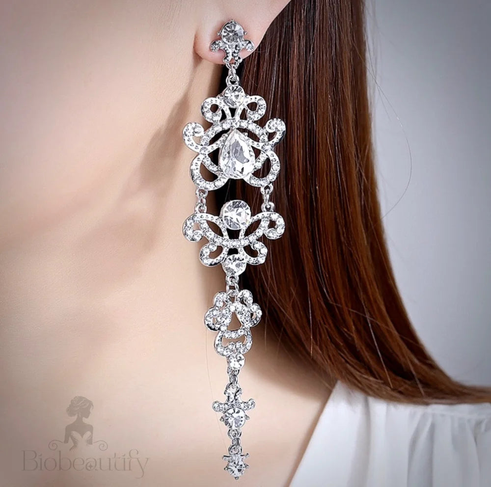 Brenda Silver Rhinestone Wedding Earrings