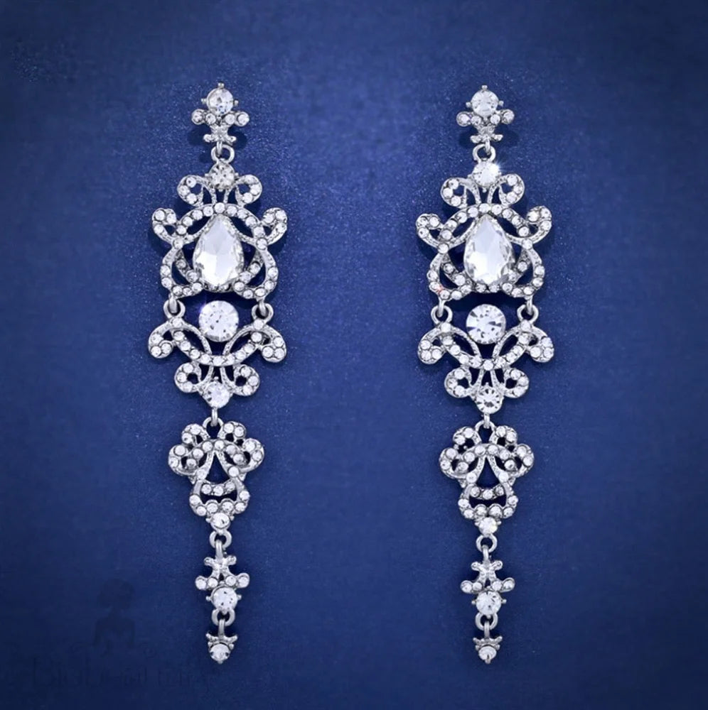 Brenda Silver Rhinestone Wedding Earrings