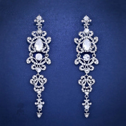 Brenda Silver Rhinestone Wedding Earrings