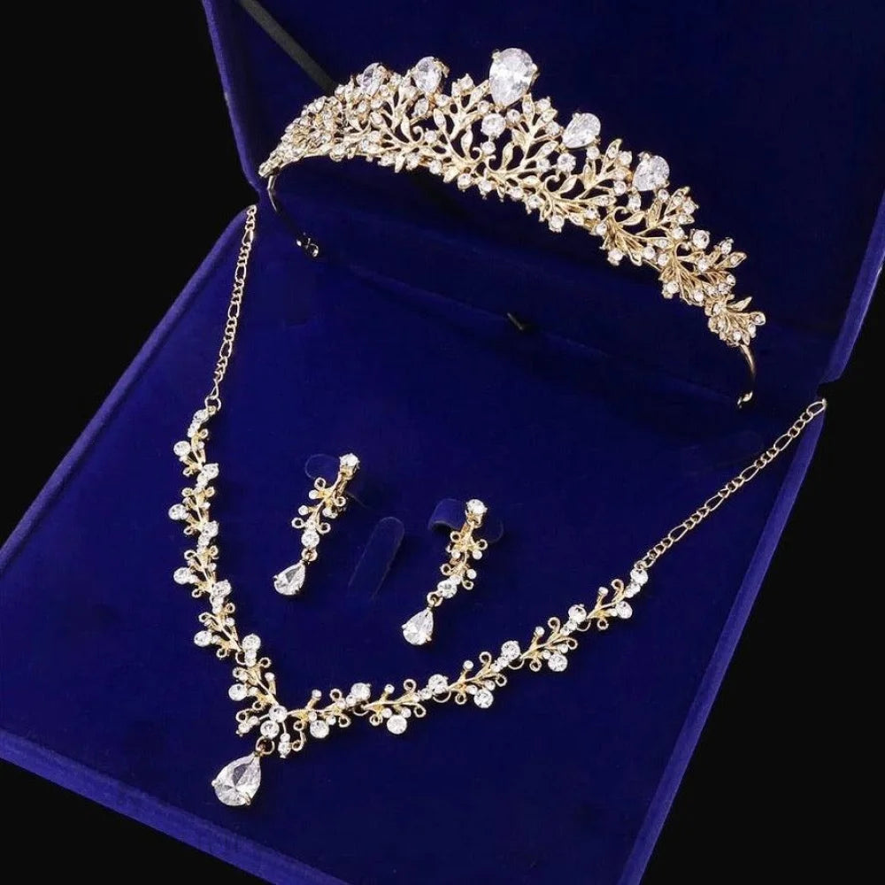 Wedding Jewelry and Accessories - Bridal 3-Piece Jewelry Set With Tiara - Available in Gold and Silver