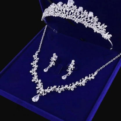 Wedding Jewelry and Accessories - Bridal 3-Piece Jewelry Set With Tiara - Available in Gold and Silver