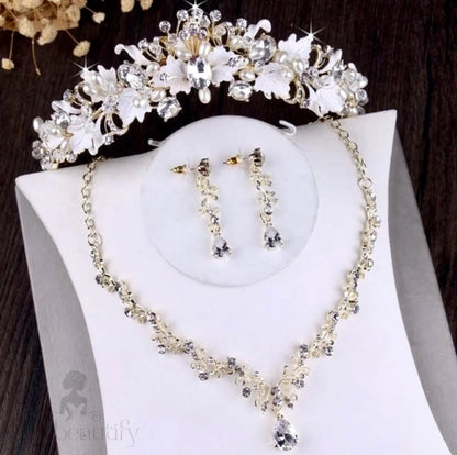 Wedding Jewelry and Accessories - Bridal 3-Piece Jewelry Set With Tiara - Available in Gold and Silver