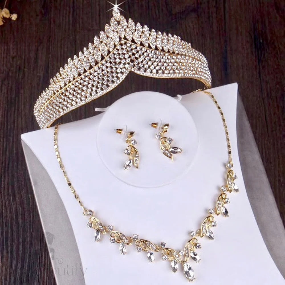 Wedding Jewelry and Accessories - Bridal 3-Piece Jewelry Set With Tiara - Available in Gold and Silver