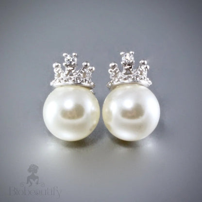 Bridal Pearl Stud Earrings Crowned