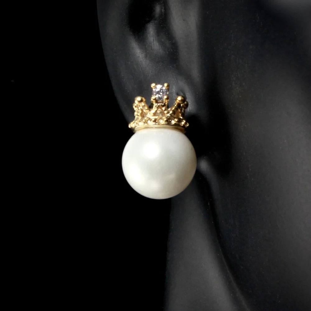 Bridal Pearl Stud Earrings Crowned