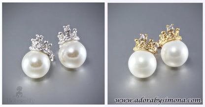 Bridal Pearl Stud Earrings Crowned