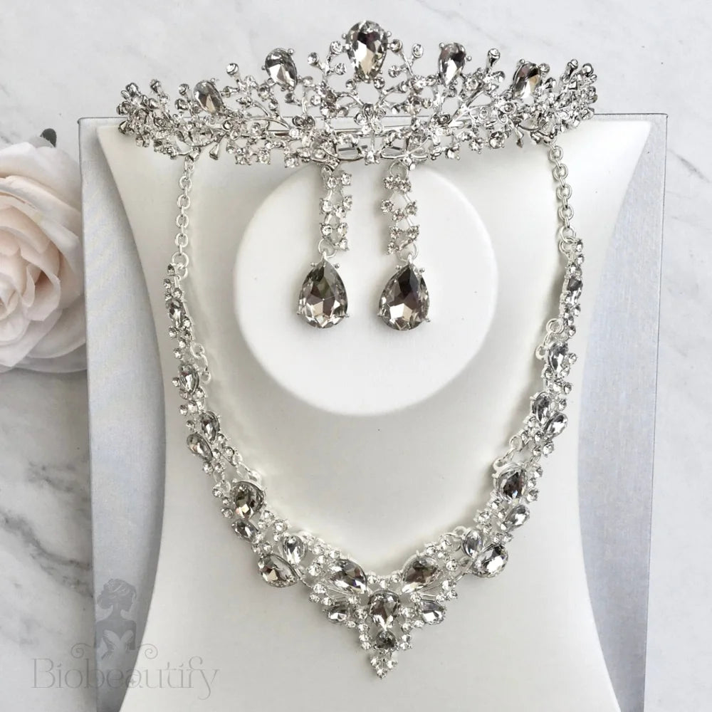 Bridal Tiara Jewelry Set 3 Pieces - Gold And Silver Options Available