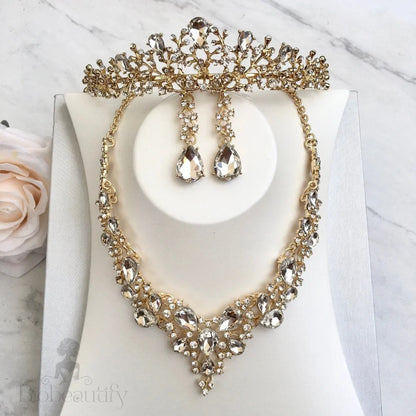 Bridal Tiara Jewelry Set 3 Pieces - Gold And Silver Options Available