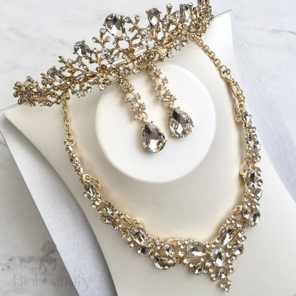 Wedding Jewelry and Accessories - Bridal 3-Piece Jewelry Set With Tiara - Available in Gold and Silver