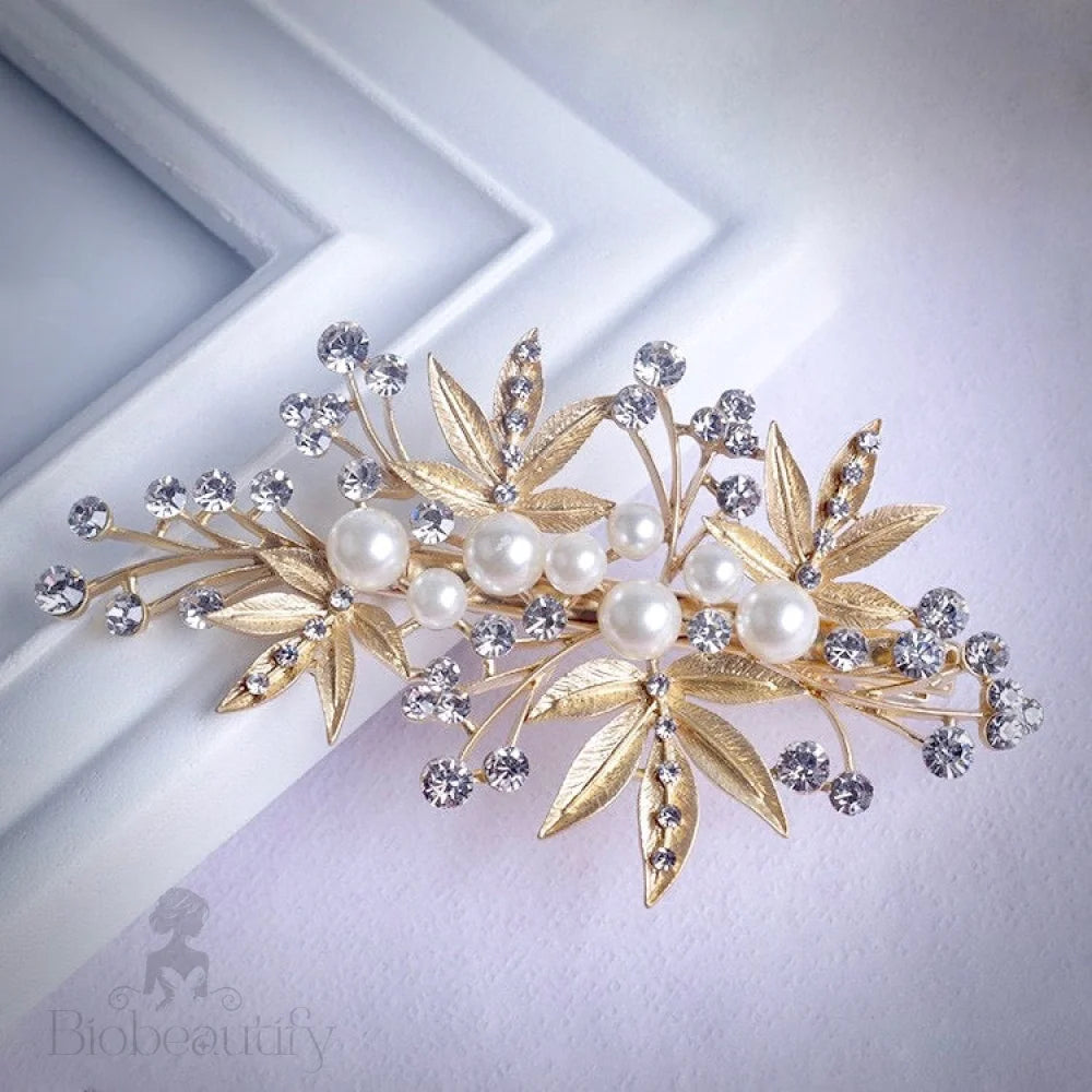 Briony Gold Pearl Crystal Bridal Hair Clip