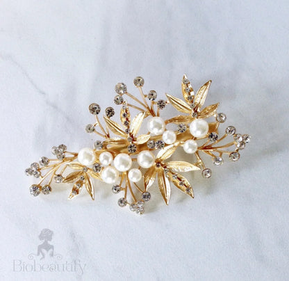 Briony Gold Pearl Crystal Bridal Hair Clip