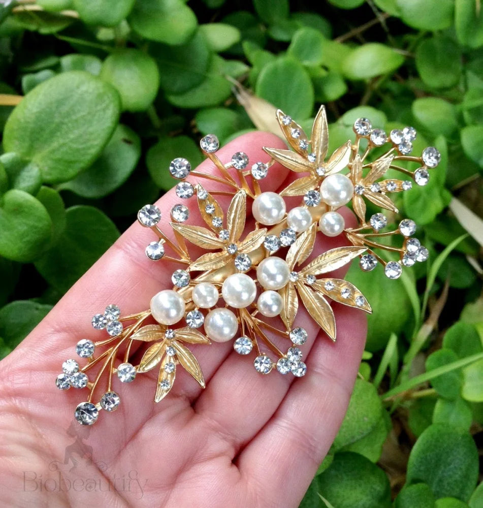 Briony Gold Pearl Crystal Bridal Hair Clip