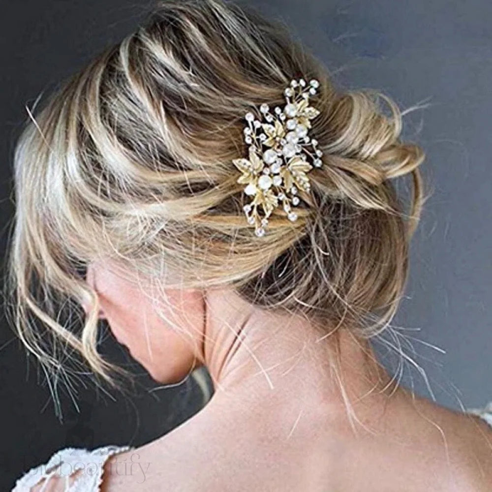 Briony Gold Pearl Crystal Bridal Hair Clip