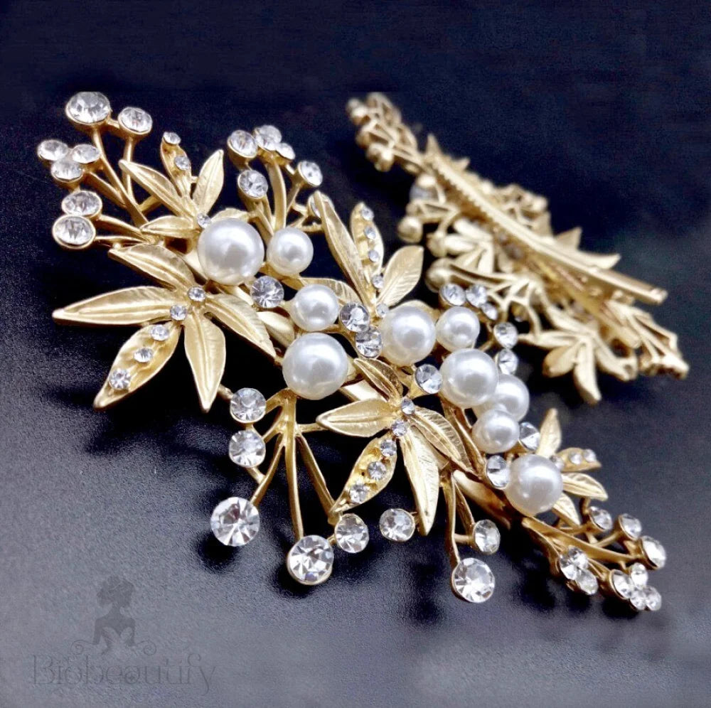 Briony Gold Pearl Crystal Bridal Hair Clip