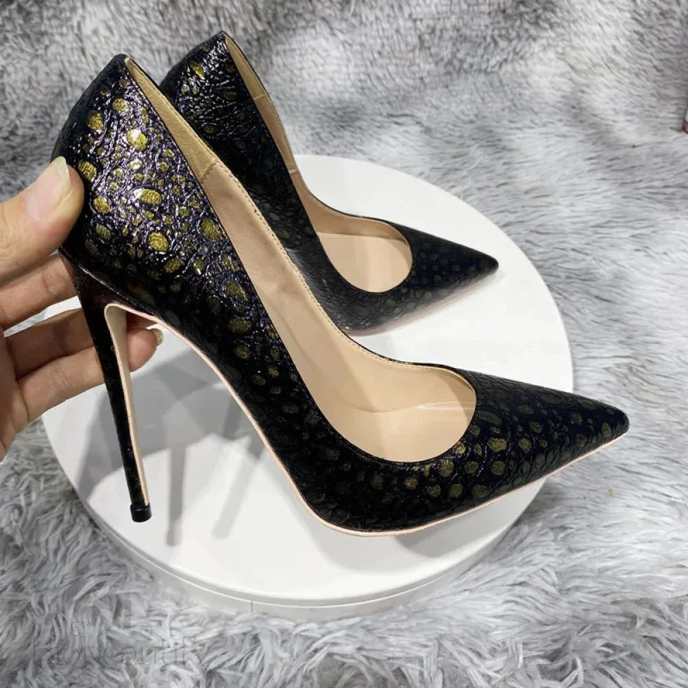 Bronze Black Crocodile Effect Women Sexy High Heel Shoes - 8Cm 10Cm 12Cm