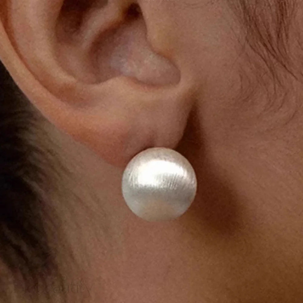 Brushed Satin Finish Sterling Silver Ball Stud Earrings