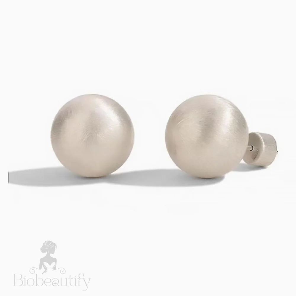 Brushed Satin Finish Sterling Silver Ball Stud Earrings / Small