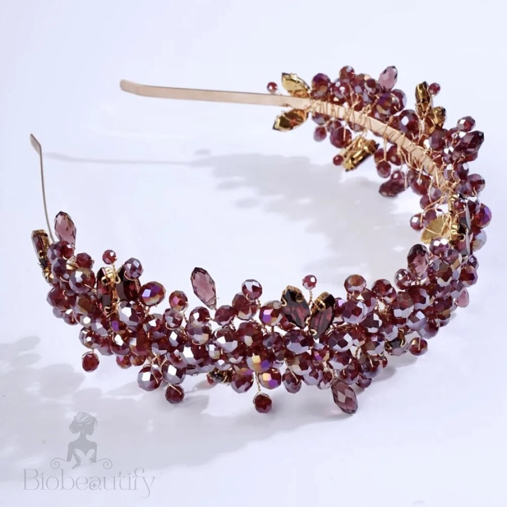 Burgundy Crystal Bridal Headband Merlot