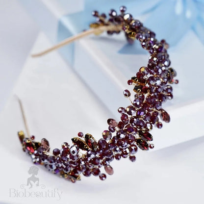 Burgundy Crystal Bridal Headband Merlot