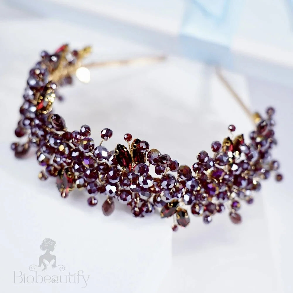 Burgundy Crystal Bridal Headband Merlot