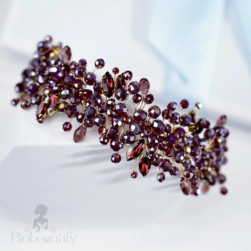 Burgundy Crystal Bridal Headband Merlot