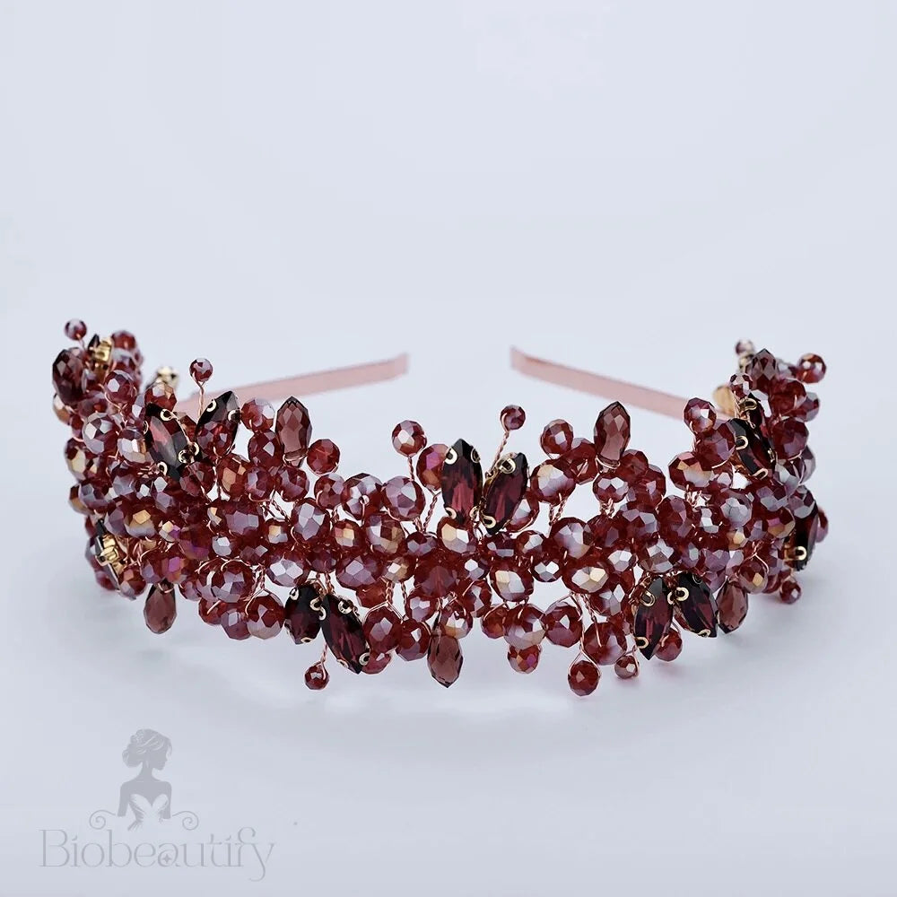 Burgundy Crystal Bridal Headband Merlot