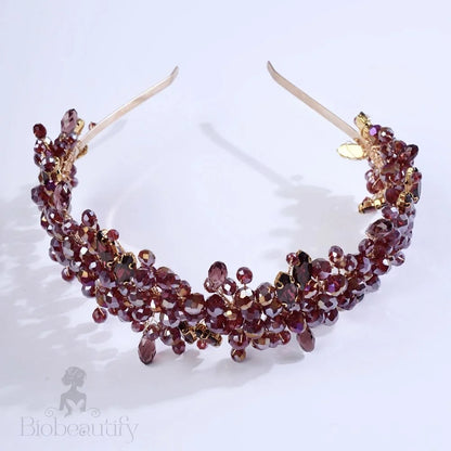 Burgundy Crystal Bridal Headband Merlot