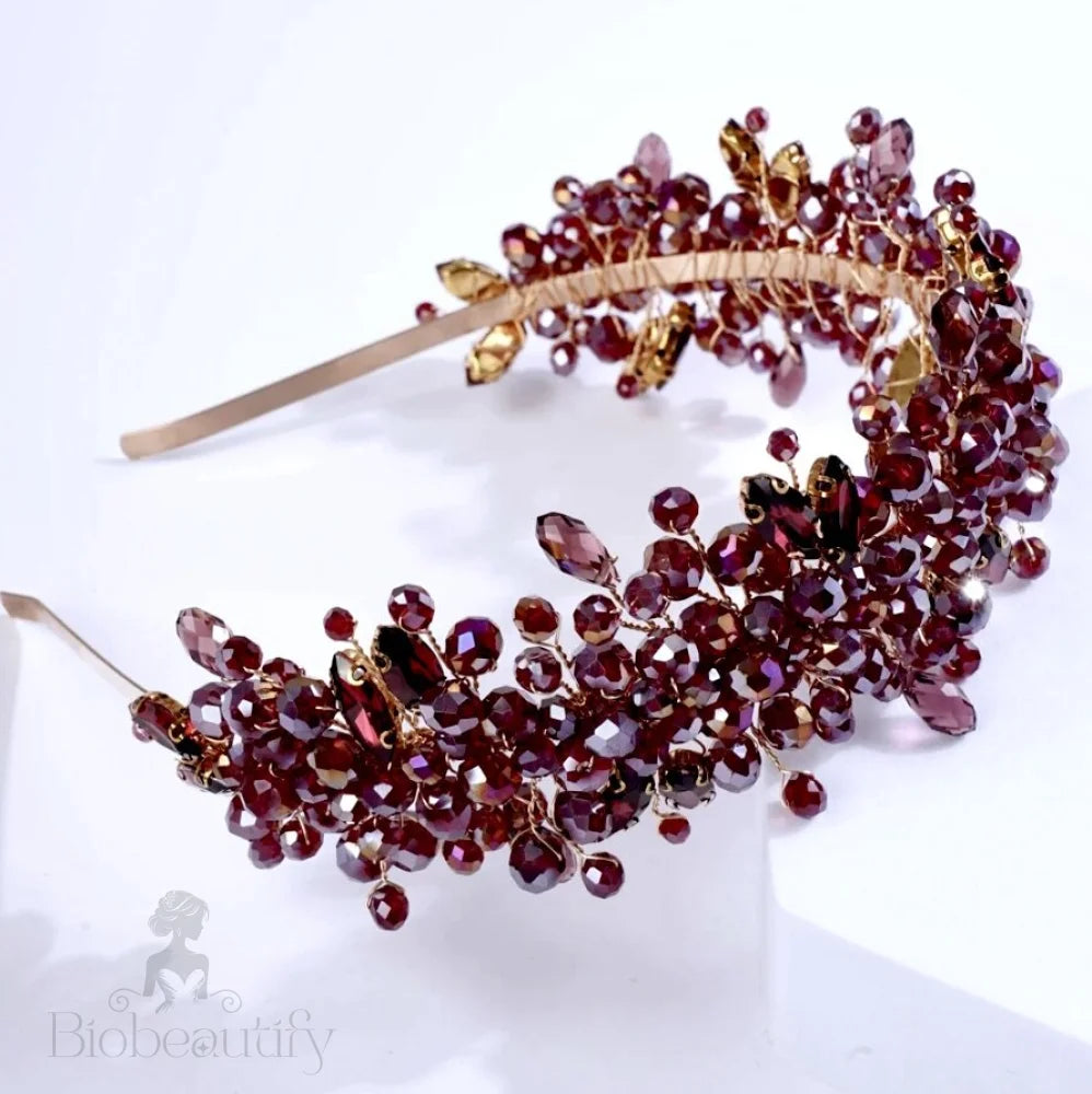 Burgundy Crystal Bridal Headband Merlot