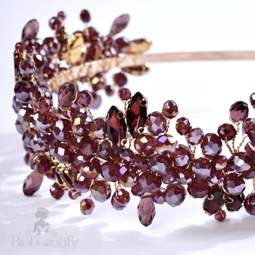 Burgundy Crystal Bridal Headband Merlot