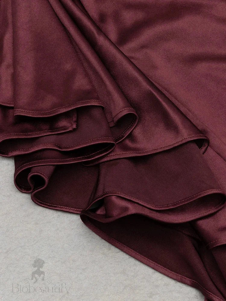 Burgundy High-Low Shirley Halter Dress