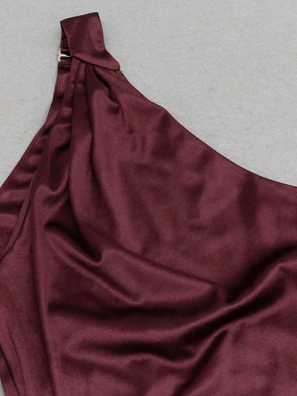 Burgundy High-Low Shirley Halter Dress