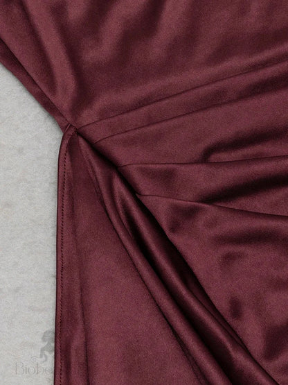 Burgundy High-Low Shirley Halter Dress