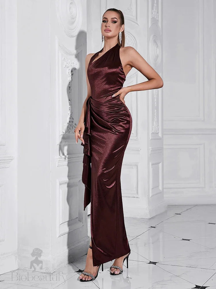 Burgundy High-Low Shirley Halter Dress