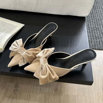 Butterfly-Knot Low Heels Woman Pumps Pointed Toe Shallow Shoes