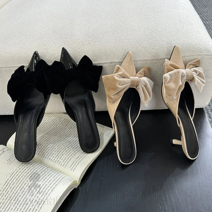 Butterfly-Knot Low Heels Woman Pumps Pointed Toe Shallow Shoes