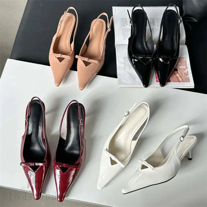 Butterfly-Knot Pointed Toe Women Pumps And High Quality Shallow Slingbacks Sandals