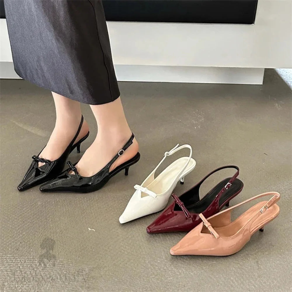 Butterfly-Knot Pointed Toe Women Pumps And High Quality Shallow Slingbacks Sandals